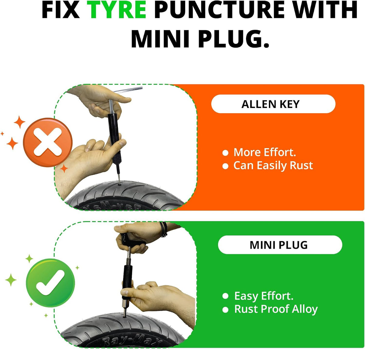 GRAND PITSTOP 21 Pcs Tubeless Tire Plugger Repair Kit with Multi-funcional Plier for Punctures and Flats on Cars, Motorcycles, ATV, RV, SUV, Trailer, Trucks & Tractors (15 Mushroom Plugs)