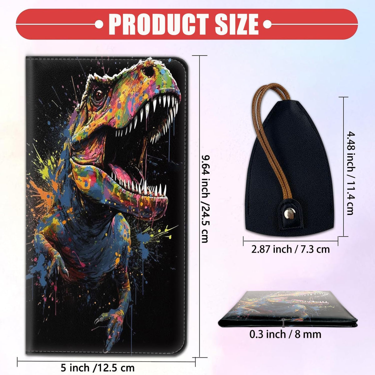 Car Document Holder with Magnetic Shut, Car Registration & Insurance Card Holder, Waterproof PU Leather Glove Box Organizer Vehicle Accessories Driver License for Women/Men, Watercolor Dinosaur
