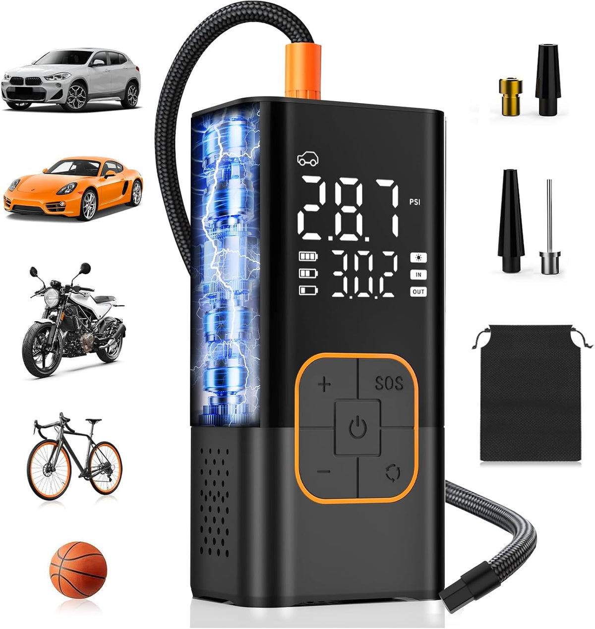 Tire Inflator Portable Air Compressor, Cordless Car&Bike Tyre Pump