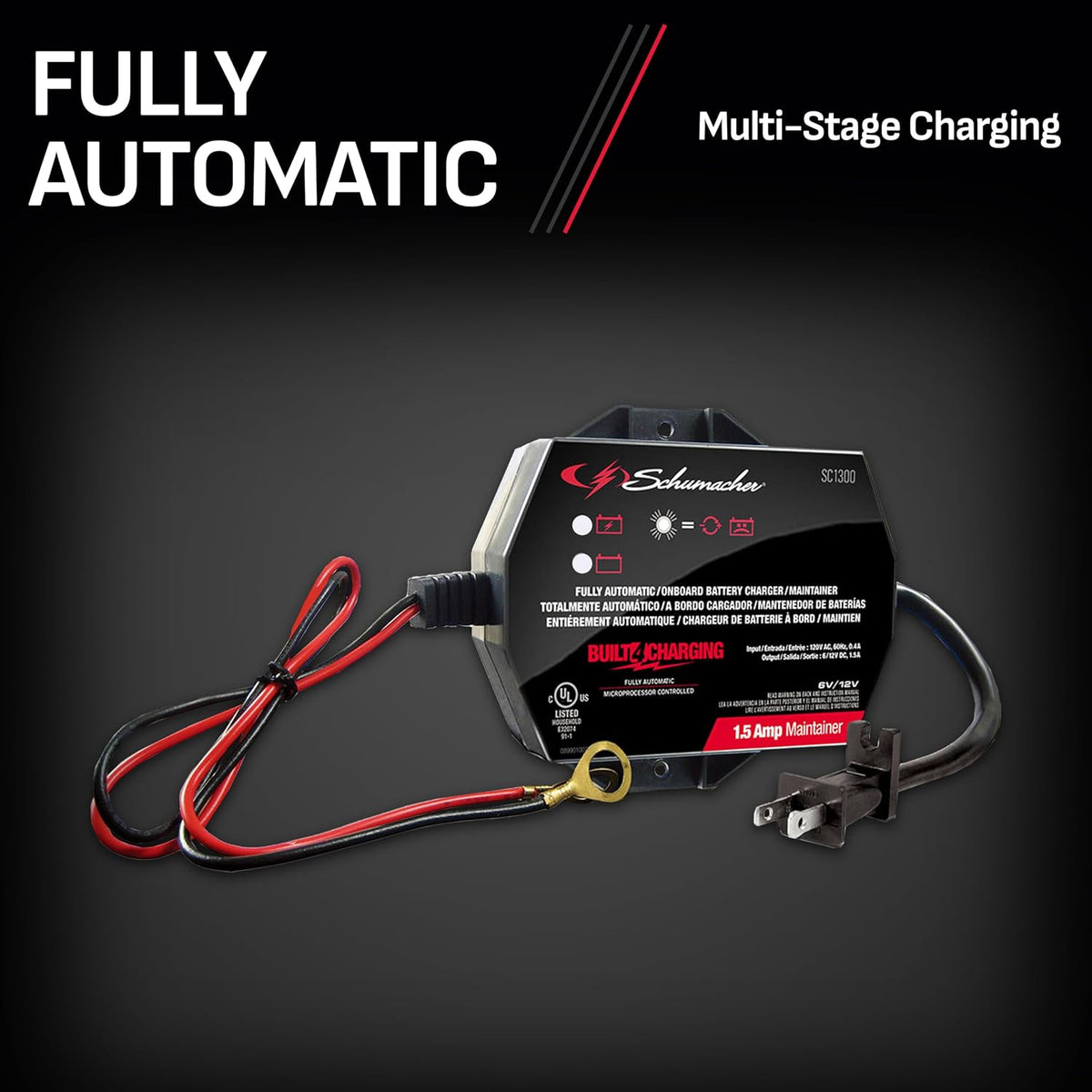 Schumacher Electric 1.5A Car Battery Charger & Maintainer, 6V/12V – SC1300