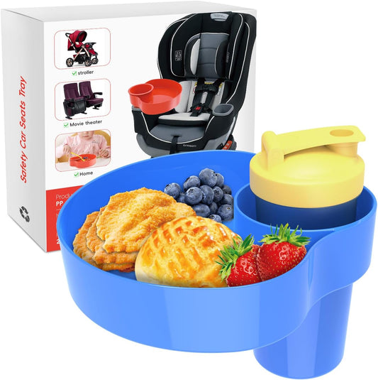 Car Seat Snack Tray for Kids: Kids Car Seat Tray with Cup Holder, Toddlers Road Trip Essential, Travel Snacks Food Plate for Stroller, Boosters with a Cup Holder 1PCS (Blue)