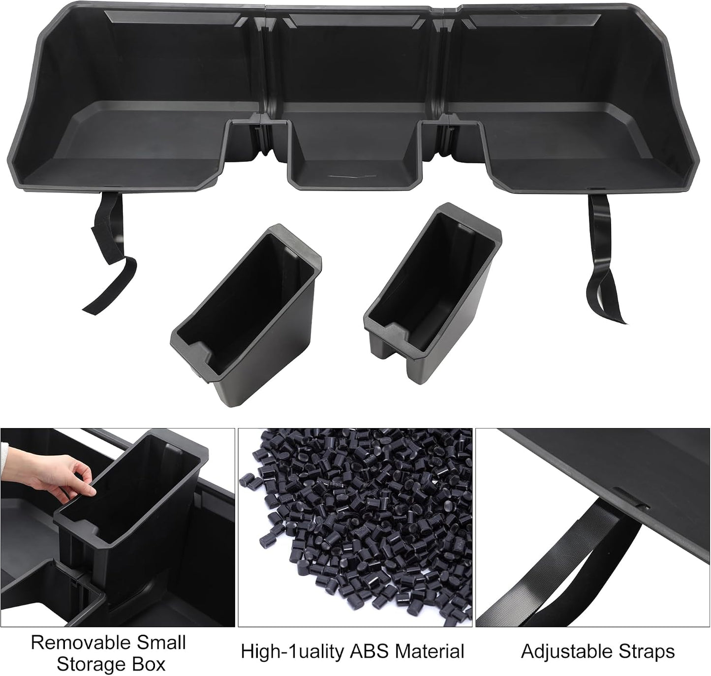 Rear Under Seat Concealed Storage Compartment Compatible with Tesla Cybertruck Accessories, Second Row Underseat Large Capacity Organizer [Interior Accessories], Black