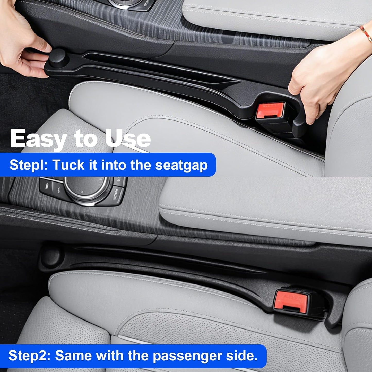 Car Seat Gap Filler 2 Pack with 180° Flip Design - Premium TPE Seat Console Organizer with Storage Box - Universal Fit for Car SUV Truck - Anti-Drop Crevice Blocker (Black)