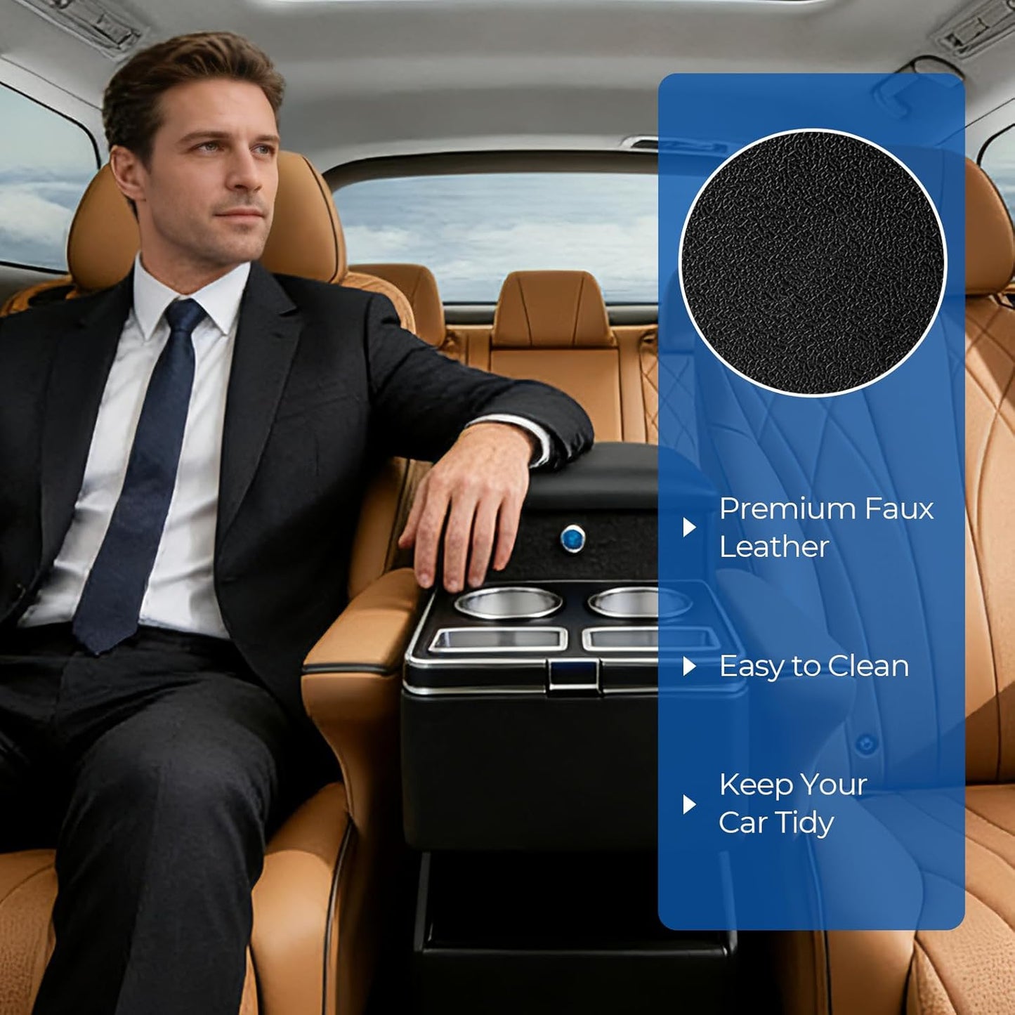 Center Console Organizer for Minivans, SUVs &amp; Middle Van Seats - Floor-Mounted Lockable Storage Box with Dual Cup Holders, Ideal for Vehicle Interior