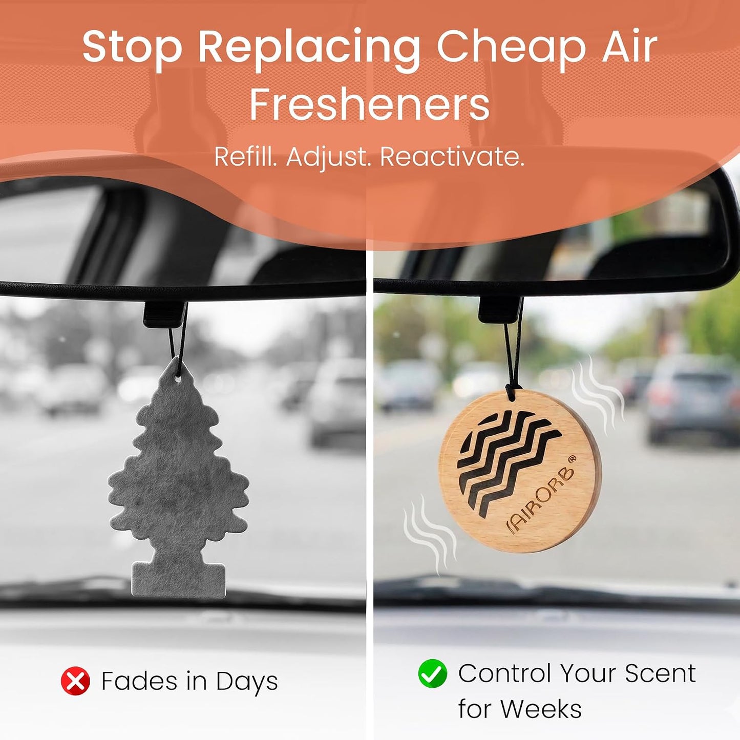 Car Air Freshener, No More Hanging Air Fresheners That Fades Quickly, Control Car Scent & Strength, Refresh Good Smells w/Long Lasting Drops from USA Made Oils Para Carro (Mango Pitaya)