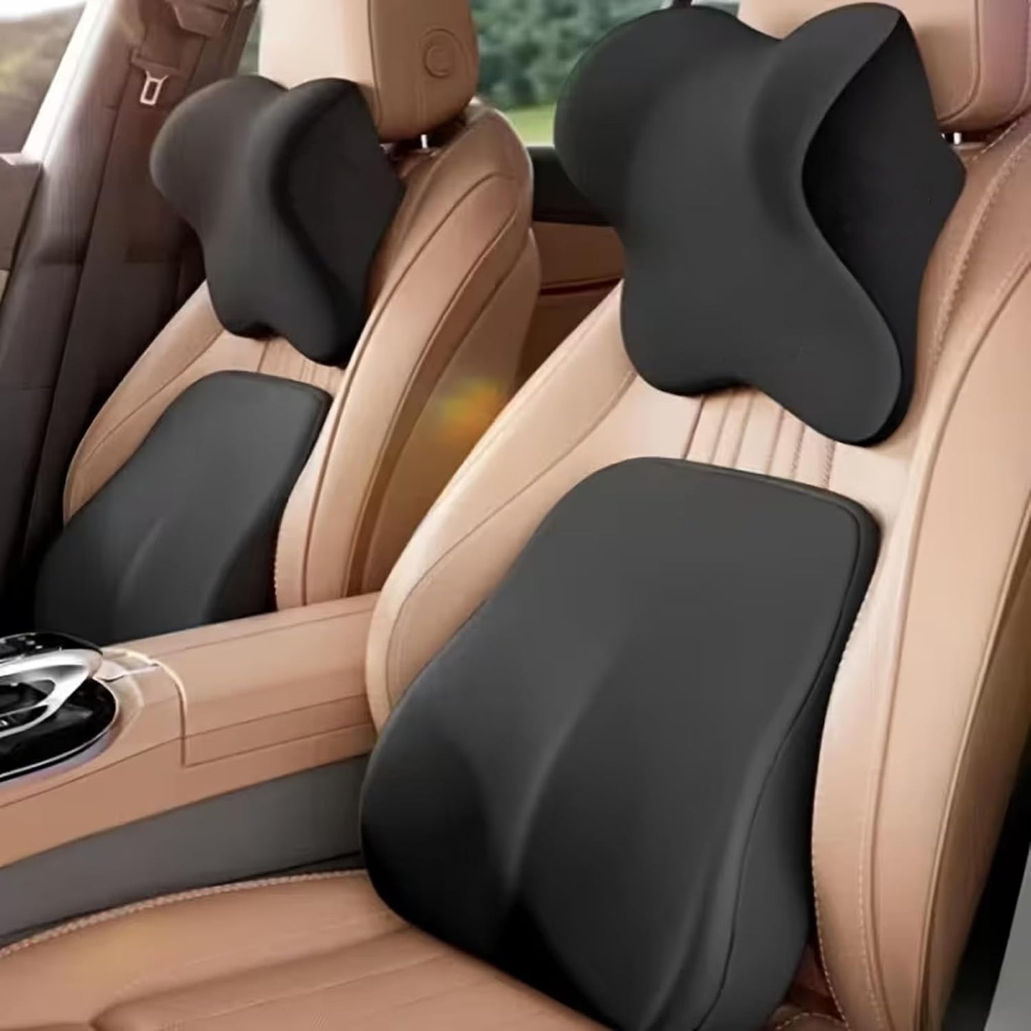Bellavere® Ergonomic Memory Foam Car Seat Cushion Set – Lumbar Support & Neck Pillow, Orthopedic Back Support, Machine Washable, Driving Comfort for Cars, SUVs & Trucks, Gift for Drivers