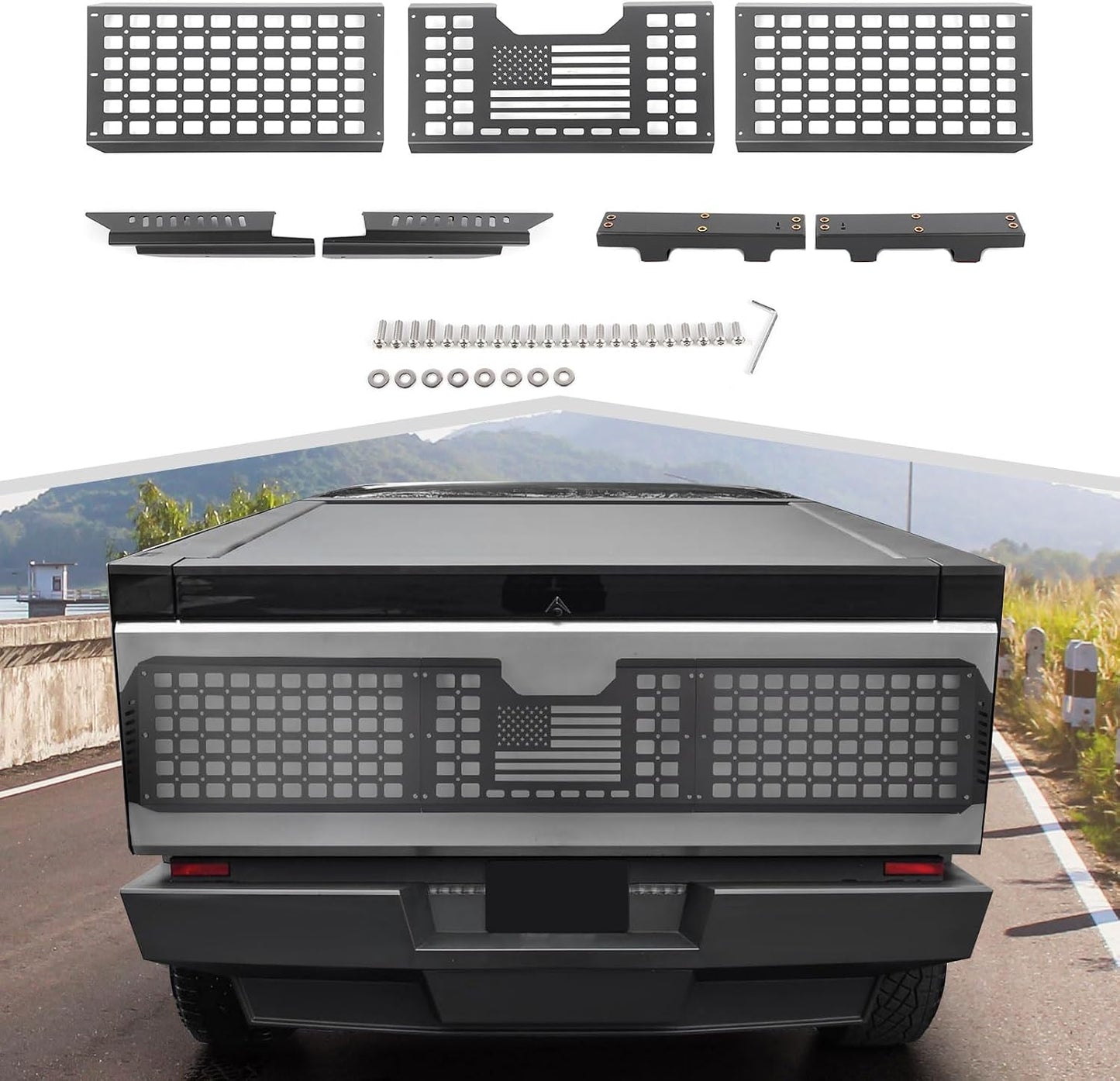Tailgate Cargo Rack System Fit for Tesla Cybertruck 2023-2026 | Rear Bed Extension MOLLE Panel Storage Rack, Aluminum & Steel Heavy Duty Gear Mount Accessories