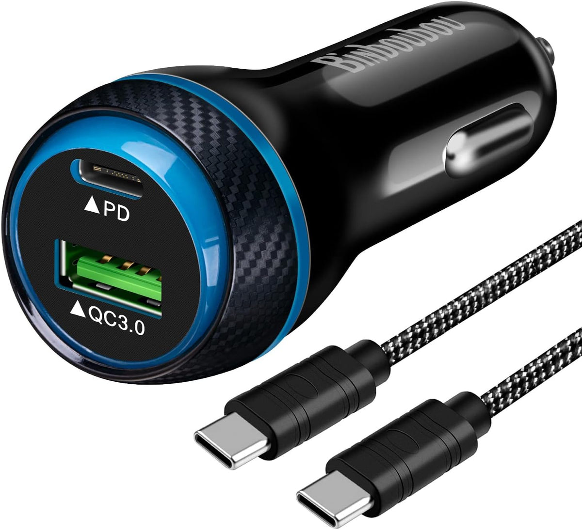 2-Pack PD Fast Car Charger for iPhone 17/16/15, [USB C PD/PPS & USB A QC3.0] 45W Super Fast Car Cigarette Lighter Adapter Compatible for Samsung S25/S24/S23 with 4FT Type C Cord