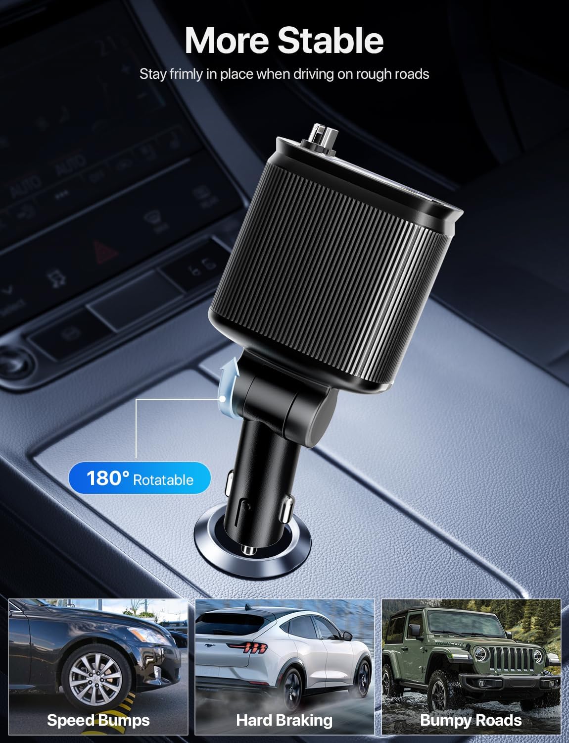 Retractable Car Charger with Starlight, 66W Starlight in Car roof 4 in 1 Retractable Car Phone Charger Adapter, Fast Charging USB C Cable, Compatible with iPhone 17/16/15/14/13/12