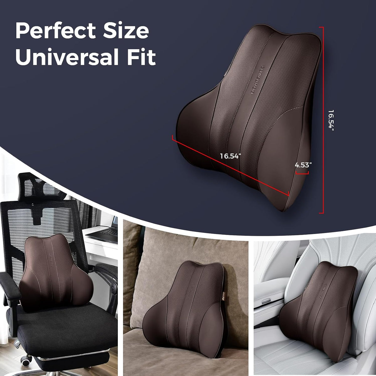 Coverado Lumbar Support Pillow for Car, Ergonomic Memory Foam Back Pillow for Office Chair, New Back Cushion for Pain Relief, PU Leather Car Lumbar Support for Driving Seat