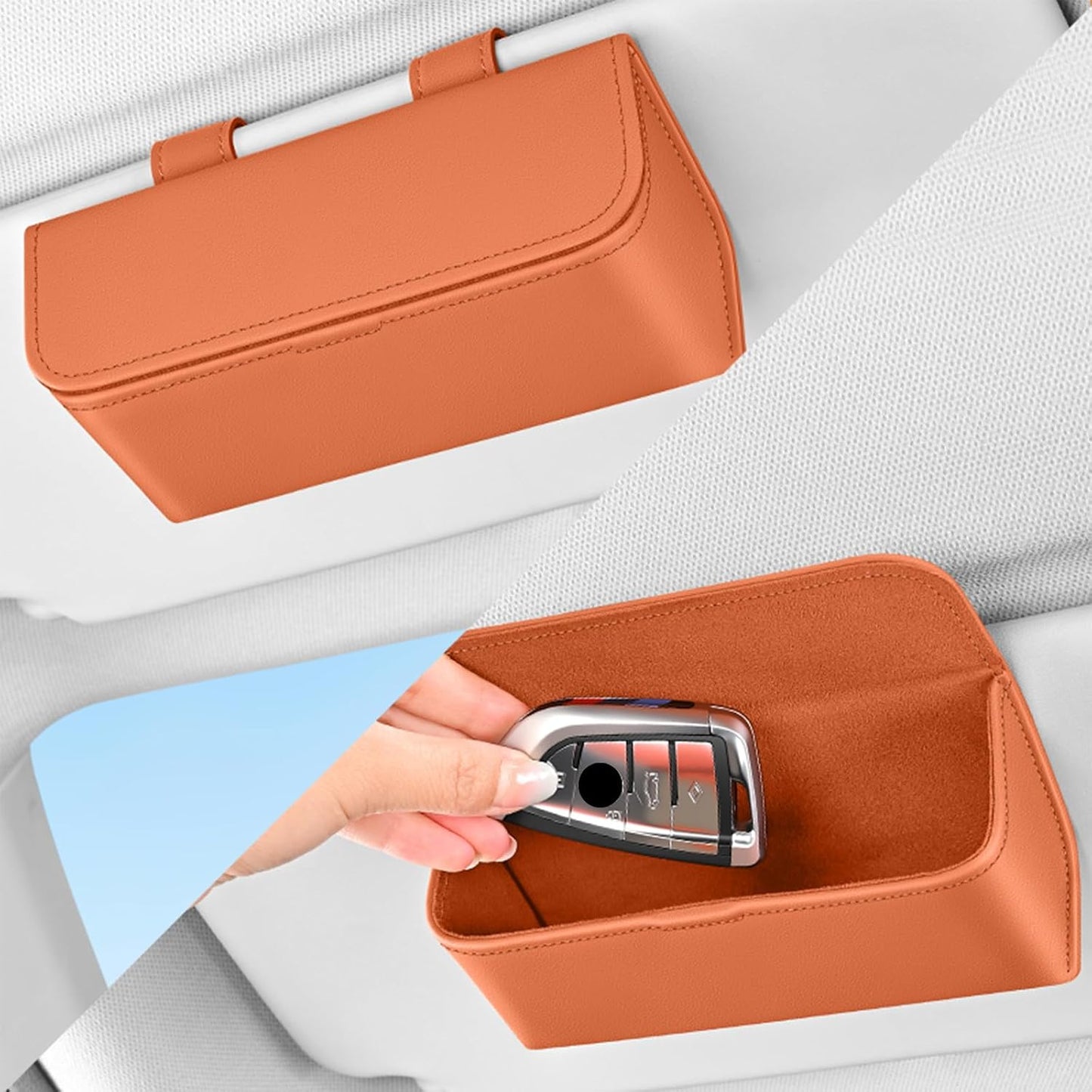 Universal Car Sunglasses Holder for Sun Visor, Premium Magnetic Leather Eyeglass Hanger Clip & Visor Organizer, Large Capacity Car Interior Accessories Fit for Women Men Black