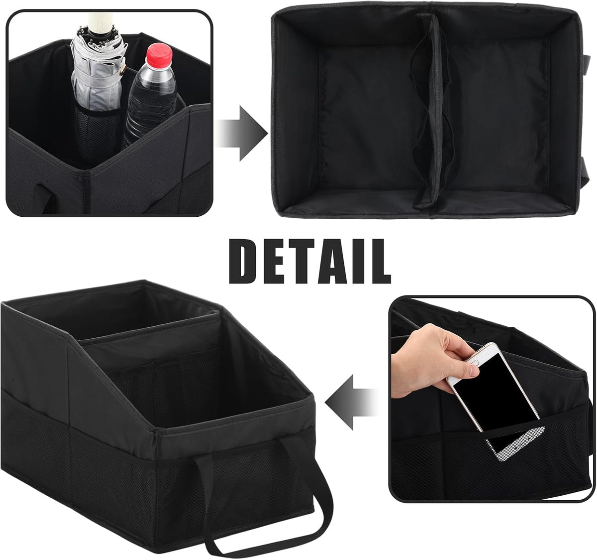 Honeydak Passenger Seat Organizer, Collapsible Car Storage for Console Front/back Seat with Multi-pockets Car Caddy Organizer Suv Truck for Kids Adults Accessories(Black,2 Compartments)