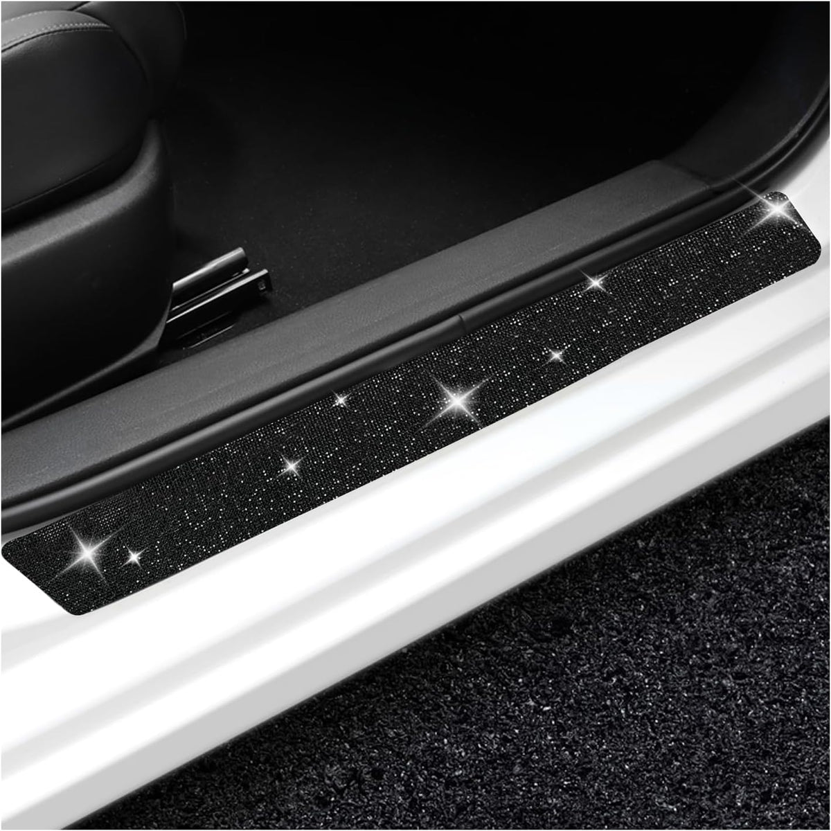 2 PCS Bling Car Door Sill Protector, Rhinestone Auto Door Entry Guard Anti-Scratch Protective Strip, Sparkling Anti-Collision Threshold Bumper Scuff Sticker for Most Cars (Colorful, 2.75 Inch)