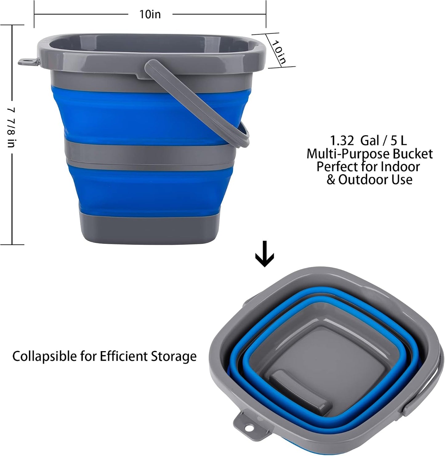 Collapsible Bucket with 1.32 Gallon (5L), Small Plastic Bucket for Sand or Beach, Portable Water Tub for Cleaning, Fishing Water Pail