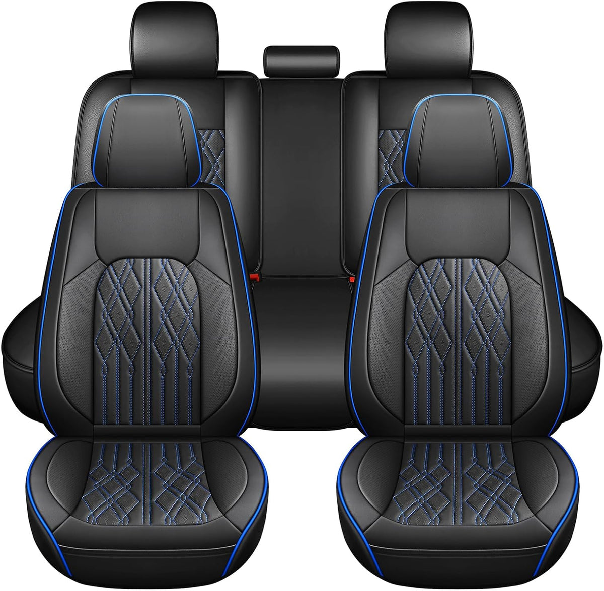 Huidasource Car Seat Covers Full Set, Leather Seat Cover Universal Fit for Most Cars Sedans SUVs Trucks, Airbag Compatible, Cup Holder Access, Easy Install, Wipes Clean, Wear-Resistant, Black&Blue