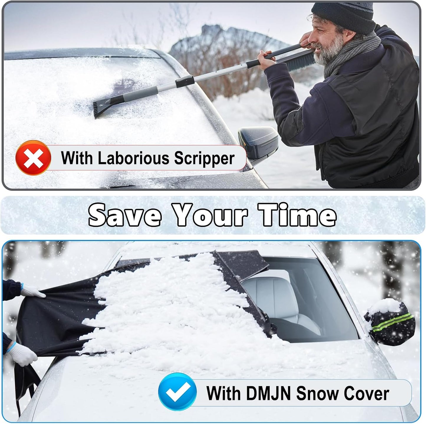 DooGooCoo [Upgraded] 7-Layer Car Windshield Snow Cover, [Efficient Winter Protection] Against Snow, Ice, Frost and Water, [Military-Grade Durable] Universal Fit for Cars, SUVs, and Trucks-Medium