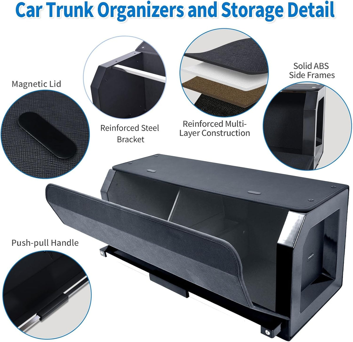 Trunk Organizer with Magnetic Lid, Leather Car Trunk Storage Organizer