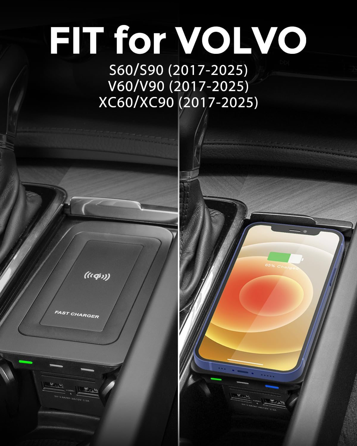 Car Wireless Phone Charger for Volvo XC60 XC90 S60 V60 S90 V90 2017-2025