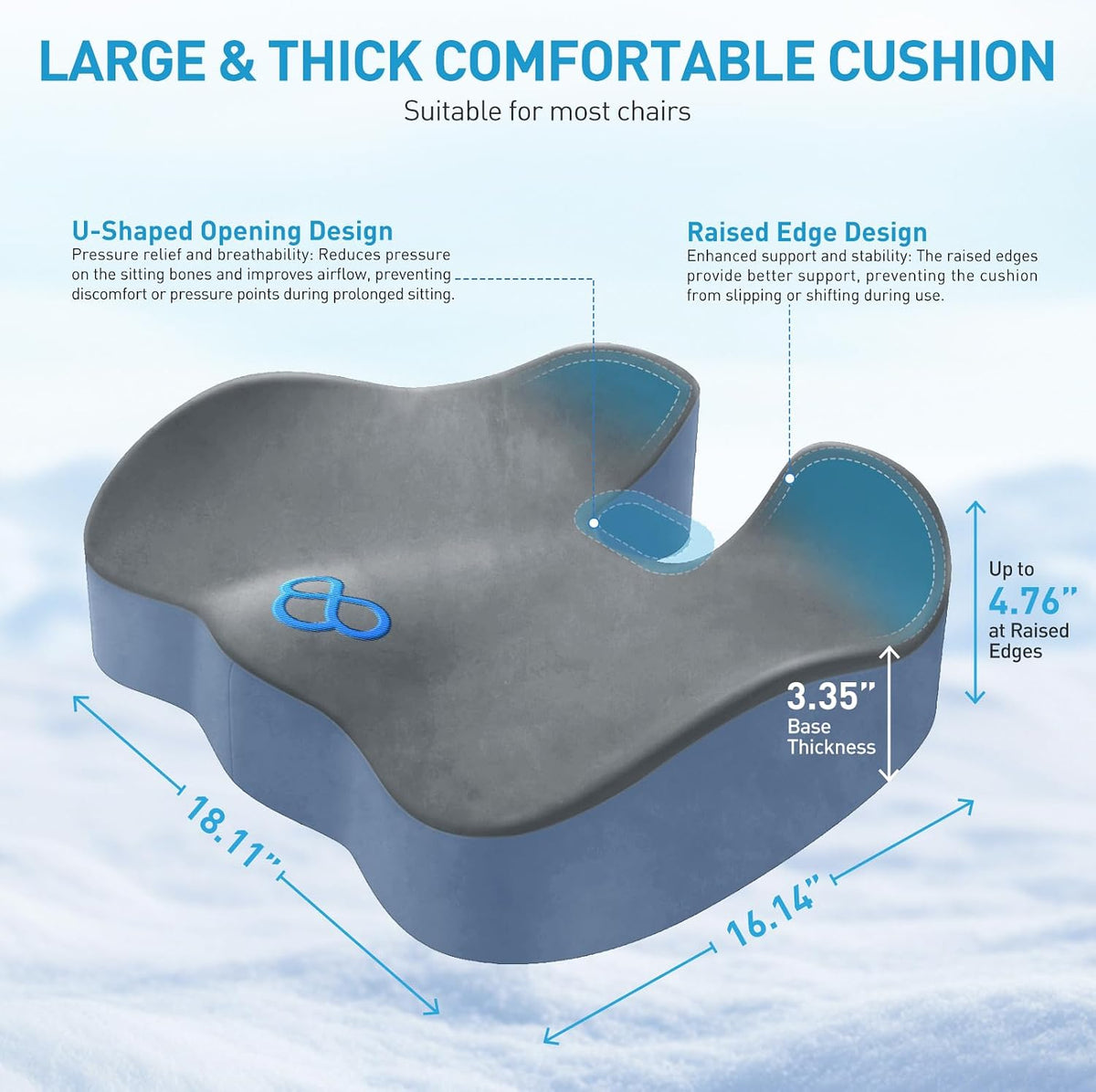 BlissTrends Memory Foam Seat Cushion for Office Chair & Car Seat Grey&Blue