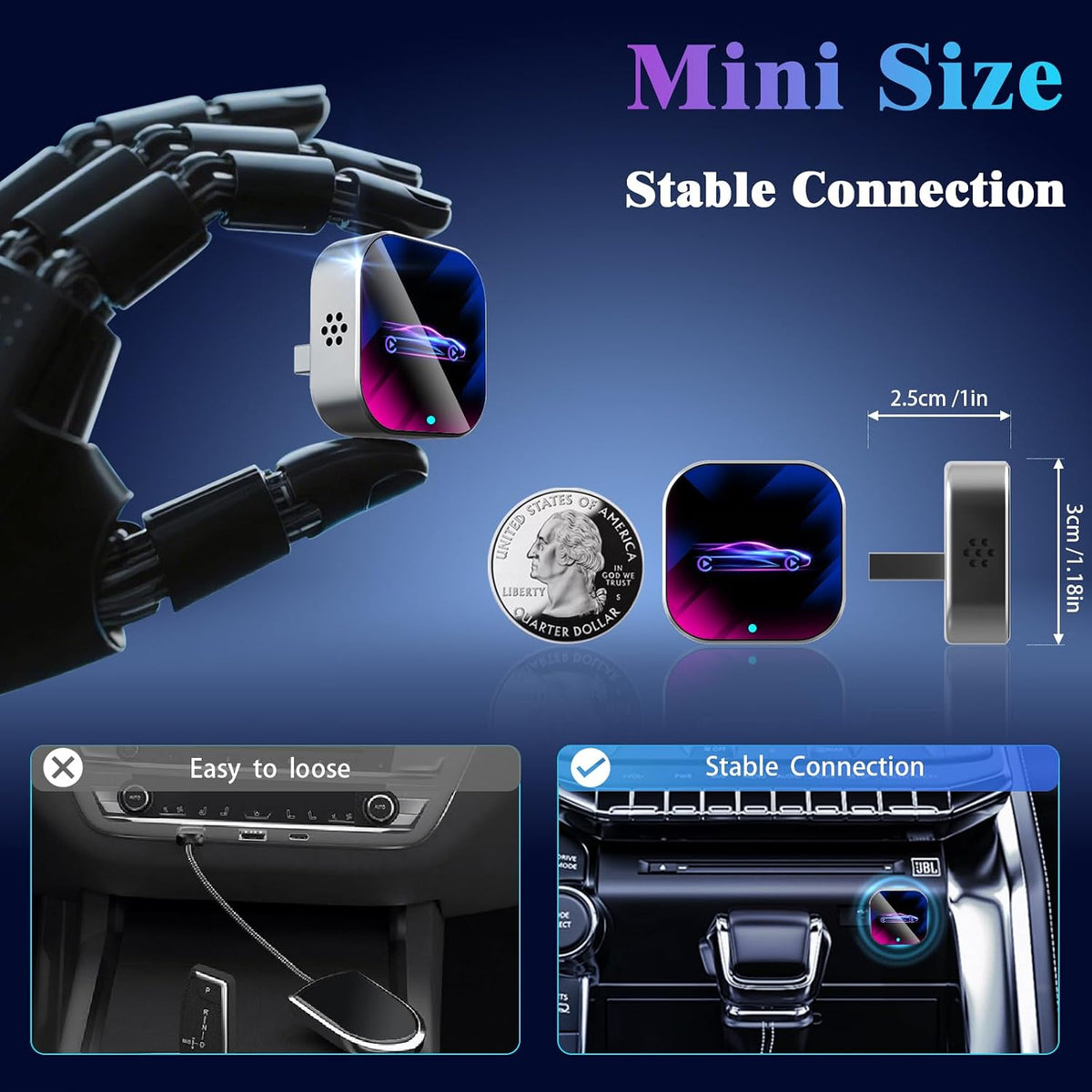 2026 Wireless CarPlay Adapter Upgrade Wired CarPlay to Wireless, Mini USB Design for Cars with Built-in Wired Apple CarPlay Plug and Play Easy Use Fast Stable Connection Car Play for iPhone