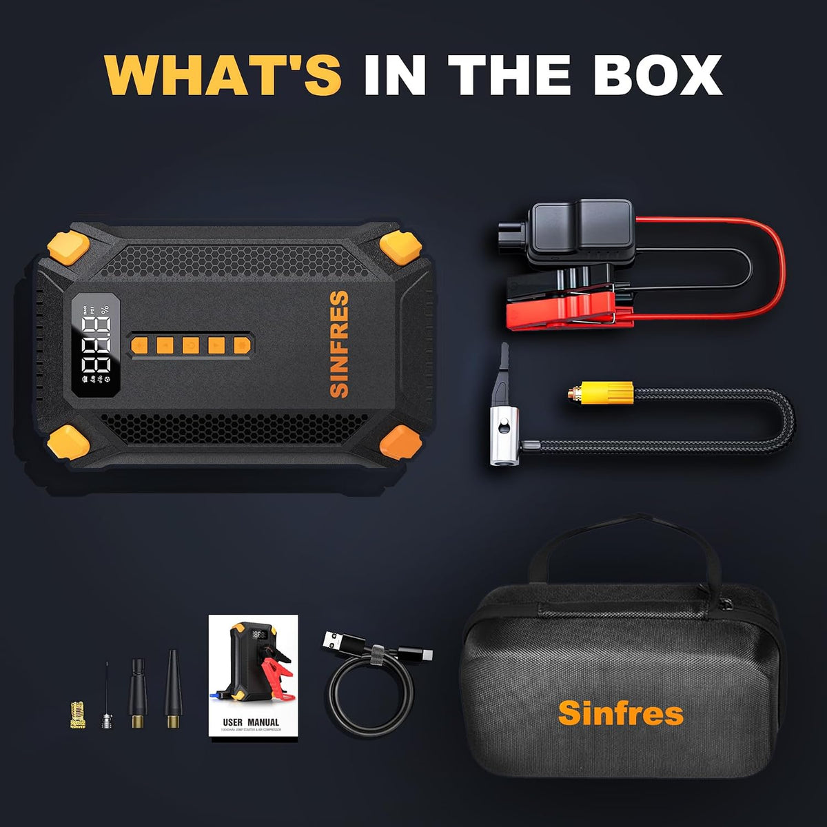 1000A 12V Jump Starter with Air Compressor, Portable Battery Booster Pack