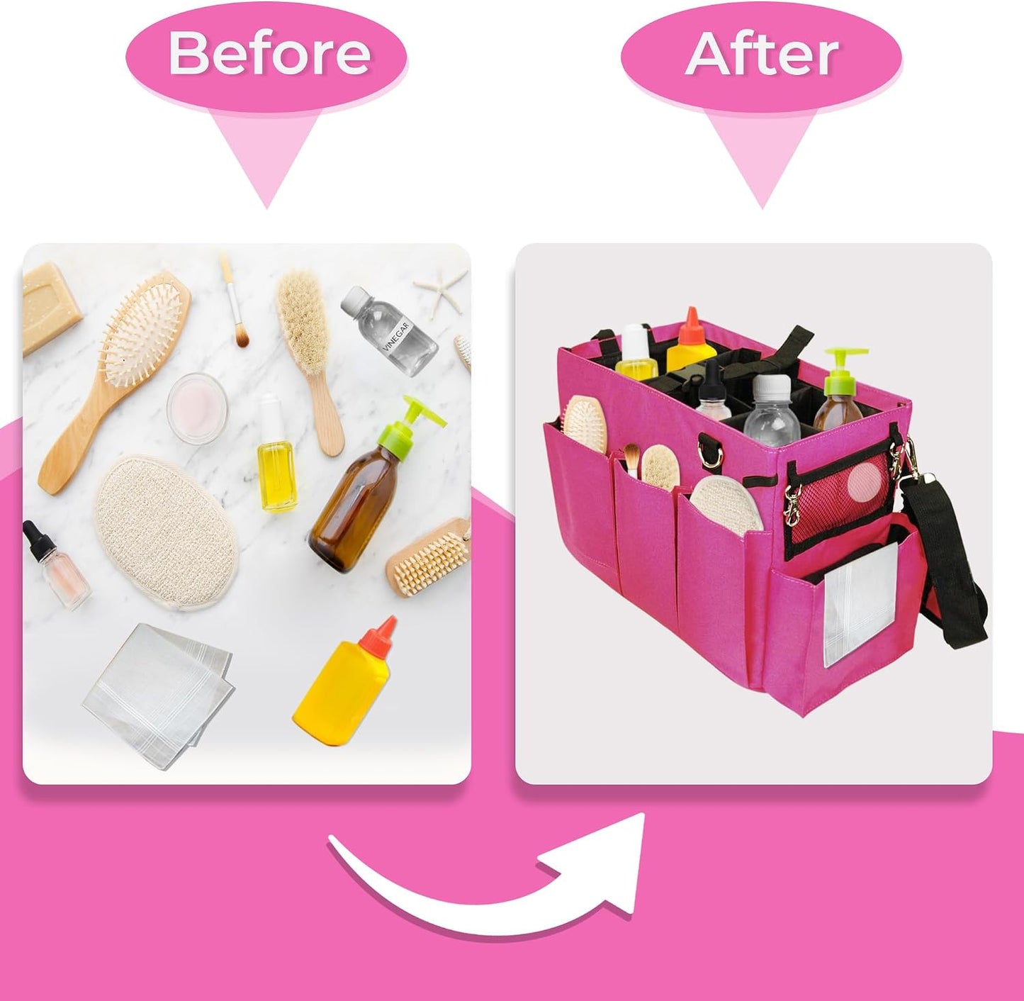 Car Trunk Organizer - Large Capacity Storage Bag with Adjustable Straps | Collapsible Auto Organizer for SUV Sedan Backseat | Durable Easy Clean Pink