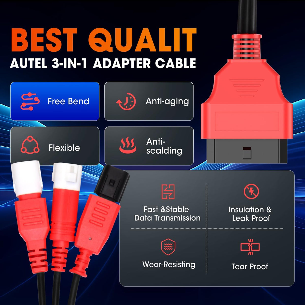 Autel Original 3-in-1 OBD2 Adapter Cable,16 Pin to 6/4/3 Pin OBD Diagnostic