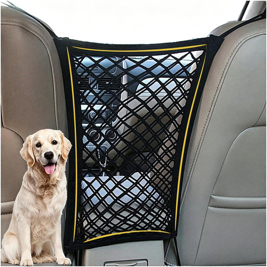 DYKESON Dog Car Net Barrier Pet Barrier with Car Mesh Organizer for Dog & Child, Safety Divider with Upgraded Storage Pouch, Easy Install for Cars & SUVs