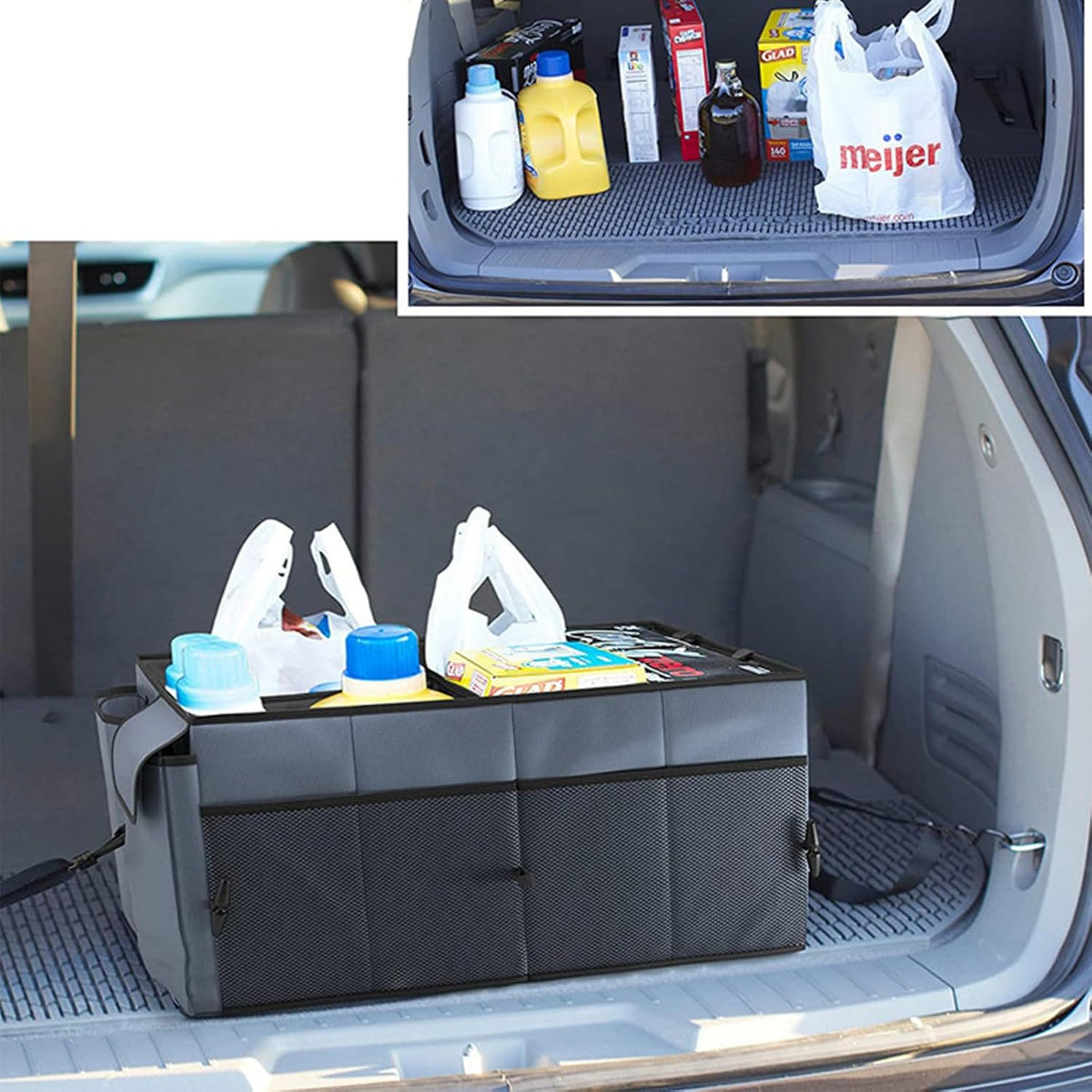 Advanced car seat storage bag is suitable for children and adults. The front and rear seat storage bags are foldable and adjustable. (black gray)