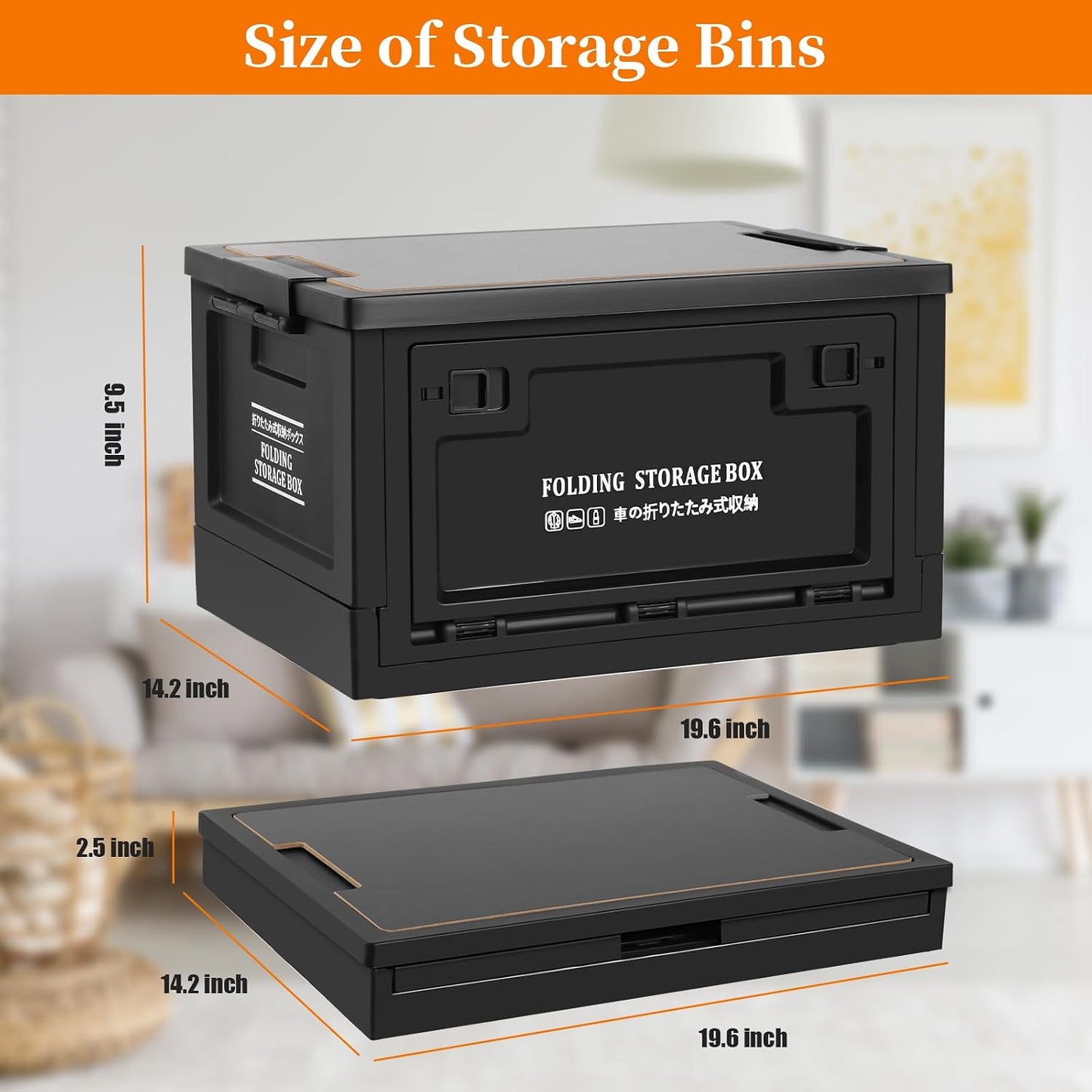 Collapsible Storage Bins with Lids, Portable Foldable Box with 2 Side Doors, Organizing Stackable Storage Cases Large Heavy Duty Utility Crates for Camp Fishing Car RV Office (Extra Large-45L)