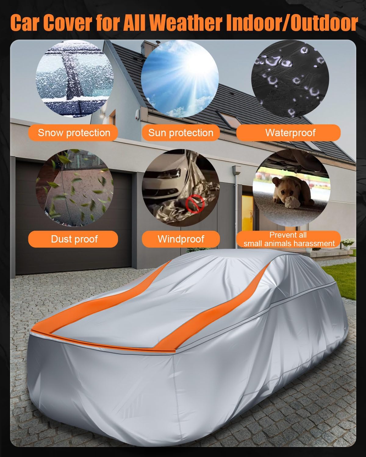 Full Enclosed Sliver Car Cover Universal Fit for CRV,RAV4,Rogue,CX5/CX30,Forester/Crosstrek,Lexus NX/UX,Tiguan,Escape,Tucson,X1/X2,GLA/GLB, XT4/GT4,Audi Q3,Vibe/Aztek,Prius/Civic Hatchback