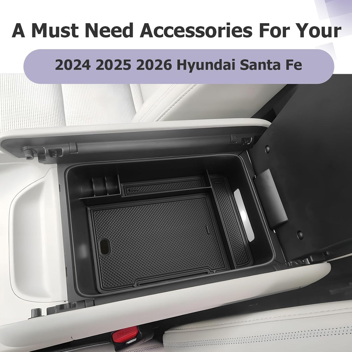 LUWU Center Console Organizer for 2024 2025 2026 Hyundai Santa Fe SE/SEL/XRT/Limited/Calligraphy Accessories Armrest Console Tray Storage Box ABS Material 2025 2026 Santa Fe Accessories Black