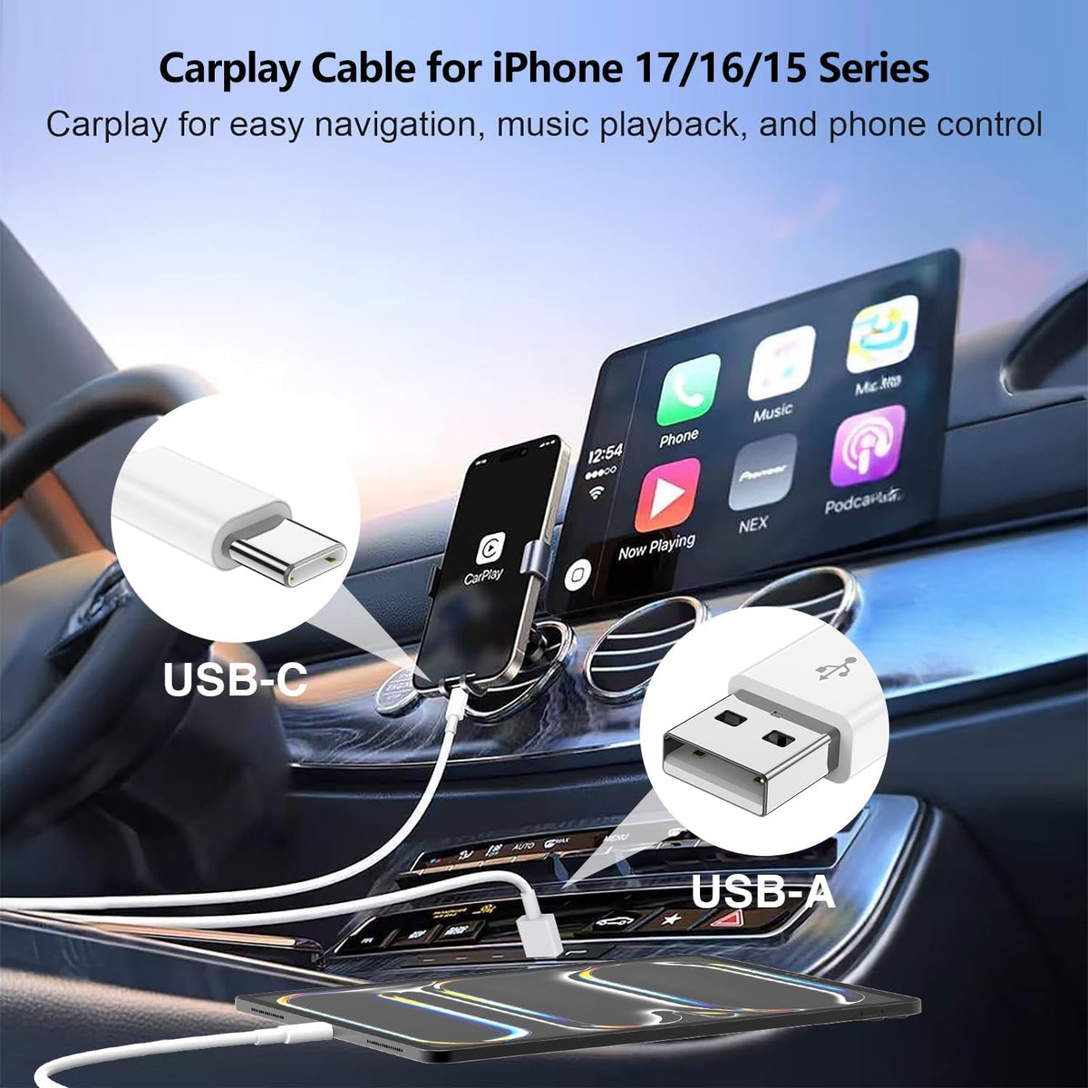 48W USB C Car Charger, Dual Port USB-C & USB-A Car Fast Charging Adapter