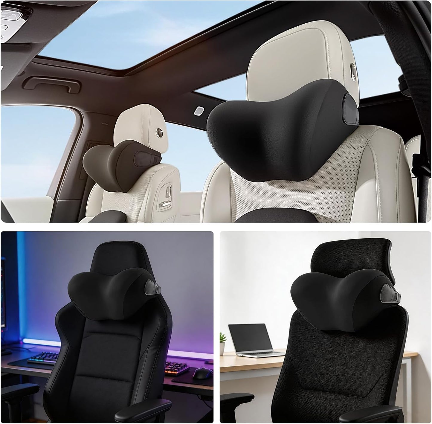 BEBAS Car Headrest Pillow, Memory Foam Neck Support Pillow for Cars - Ergonomically Designed for Long Drives, Travel & Commuting, Pain Relief with Removable & Washable Cover (Black)