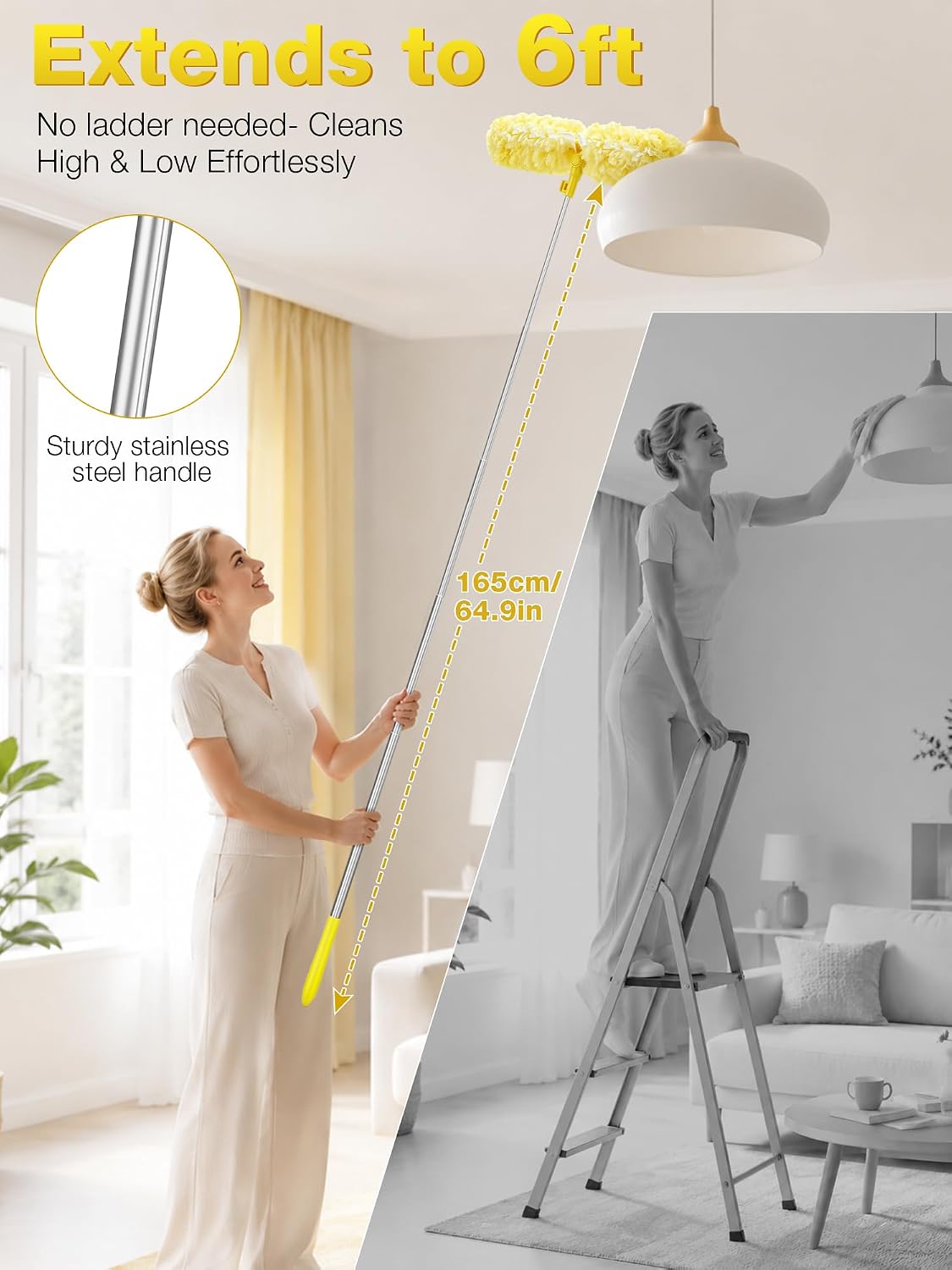 6ft Extended Handle Duster with 6 Refills for Swiffer Dusters