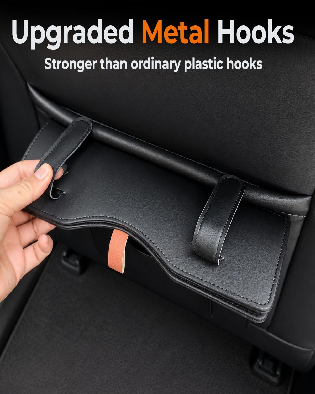 COZILO Leather Car Trash Can, Leak-Proof Odor-Lock Car Garbage Can with 60 Liners, Magnetic Closure & Liner-Hold, Storage Pocket, Metal Hooks, Hanging Car Trash Bin for SUV Sedan Truck, Black
