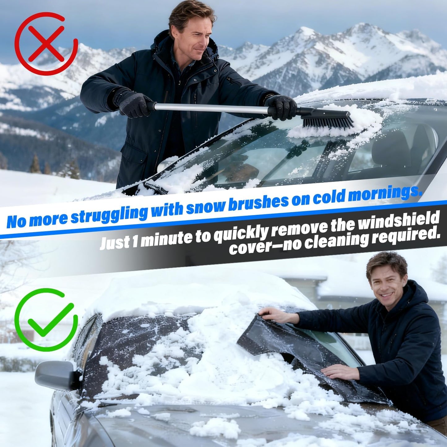 Windshield Cover for Ice and Snow,Heavy Duty 600D Oxford Fabric,Snow Windshield Cover for Car,Trucks, SUV,MPV,Van,Standard Winter Frost Hails Windshield Protector Blanket,X-Large,72/57Wx50D Inch