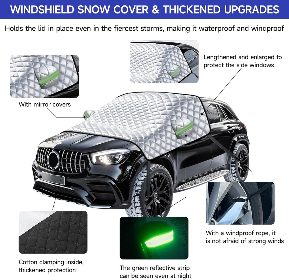 SANLIKE Car Windshield Snow Cover with Side Mirror Cover & 2 in 1 Brush
