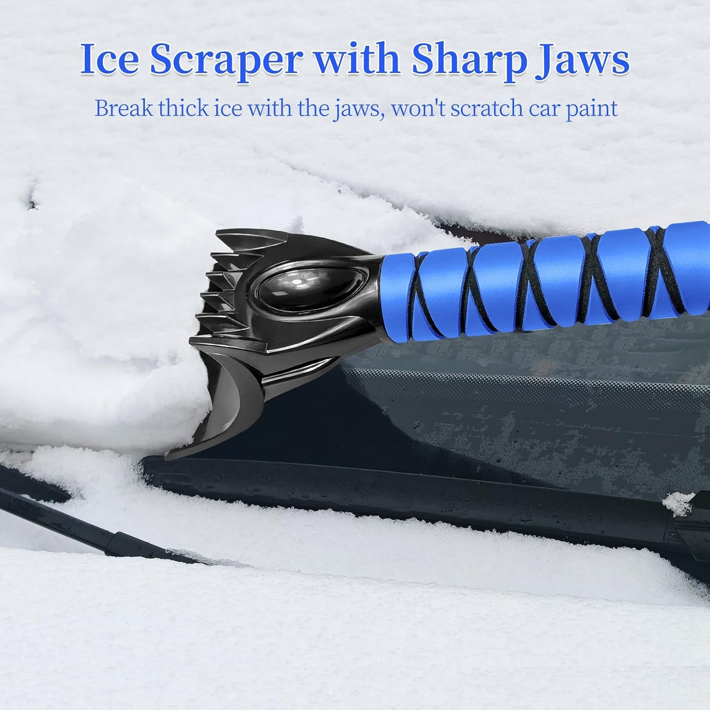 HEEYA 51 Inch Snow Brush for Trucks, Extendable Long Handle Ice Scraper with Brush with Foam Grip, SUV Heavy Duty Snow Brush with Ice Scraper for Car Auto RV Vehicle Windshield Window - Blue