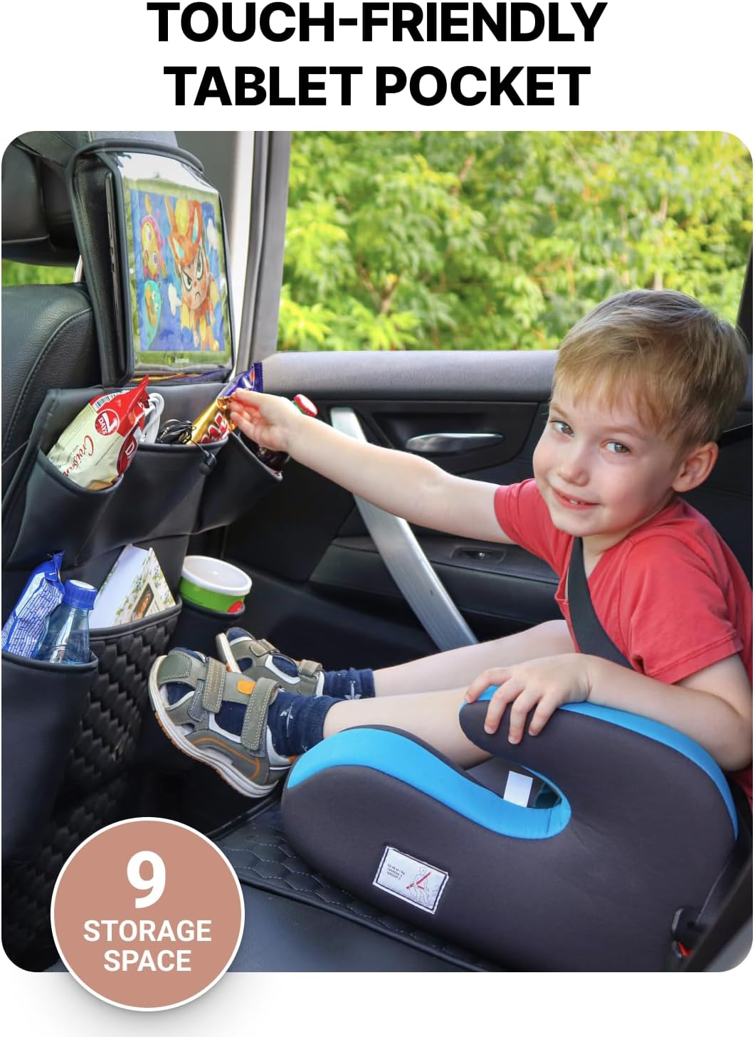 Owleys Back Seat Organizer for Kids with Seat Protector, Black Set