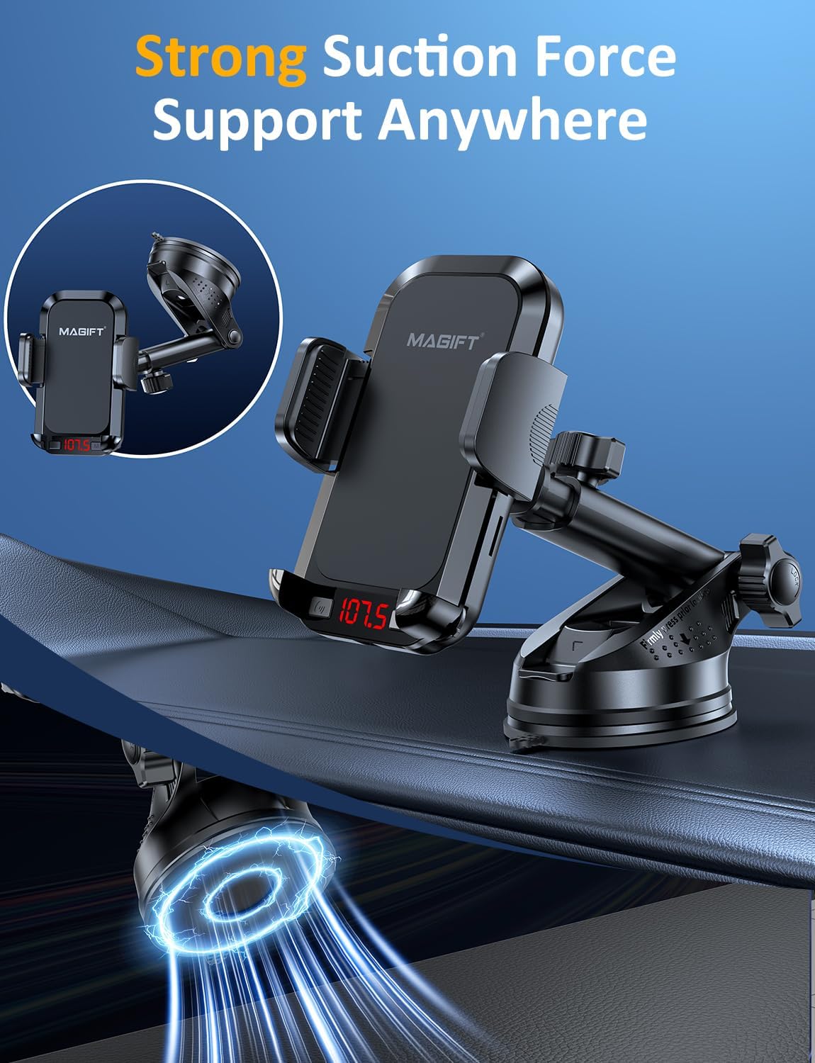 Bluetooth Car Adapter 3 in 1 FM Transmitter Car Radio Bluetooth Transmitter with Phone Holder, PD 54W Fast Charging, Strong Microphone, HiFi Bass Sound, Hands-Free Call, Support USB/TF Drive