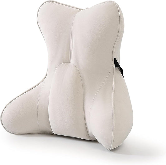 Lumbar Support Pillow(Pat. Pend) – Multi-Functional Ergonomic Back Cushion for Sofa Chair, Car Seat & Sofa, Reading Pillow with Firm Multi-Zone Support to Relieve Lower Back Pain, Misty White