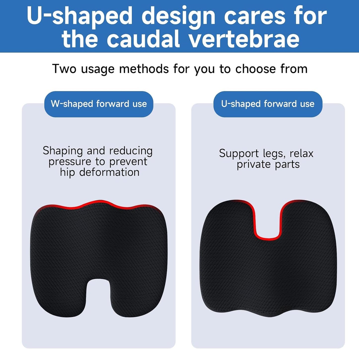 Wheelchair Cushion Set, Pressure Relief Seat Cushion with Lumbar Support, U-Shaped Design for Tailbone Comfort, Non-Slip Adjustable Straps, Breathable Removable Cover for Wheelchair Office Chair Car