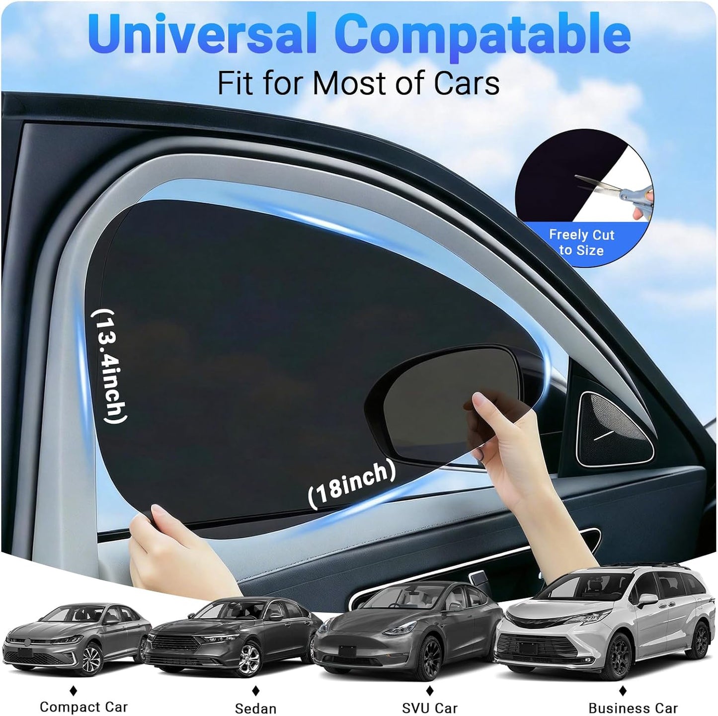 Car Window Shade Static Cling, Roll Windows Down for Driver, 2 Pack | Car Window Covers with 99% UV Block | No Glue No Residue |Driver Protection, Car Shades for Side Windows, Fit for Most Cars