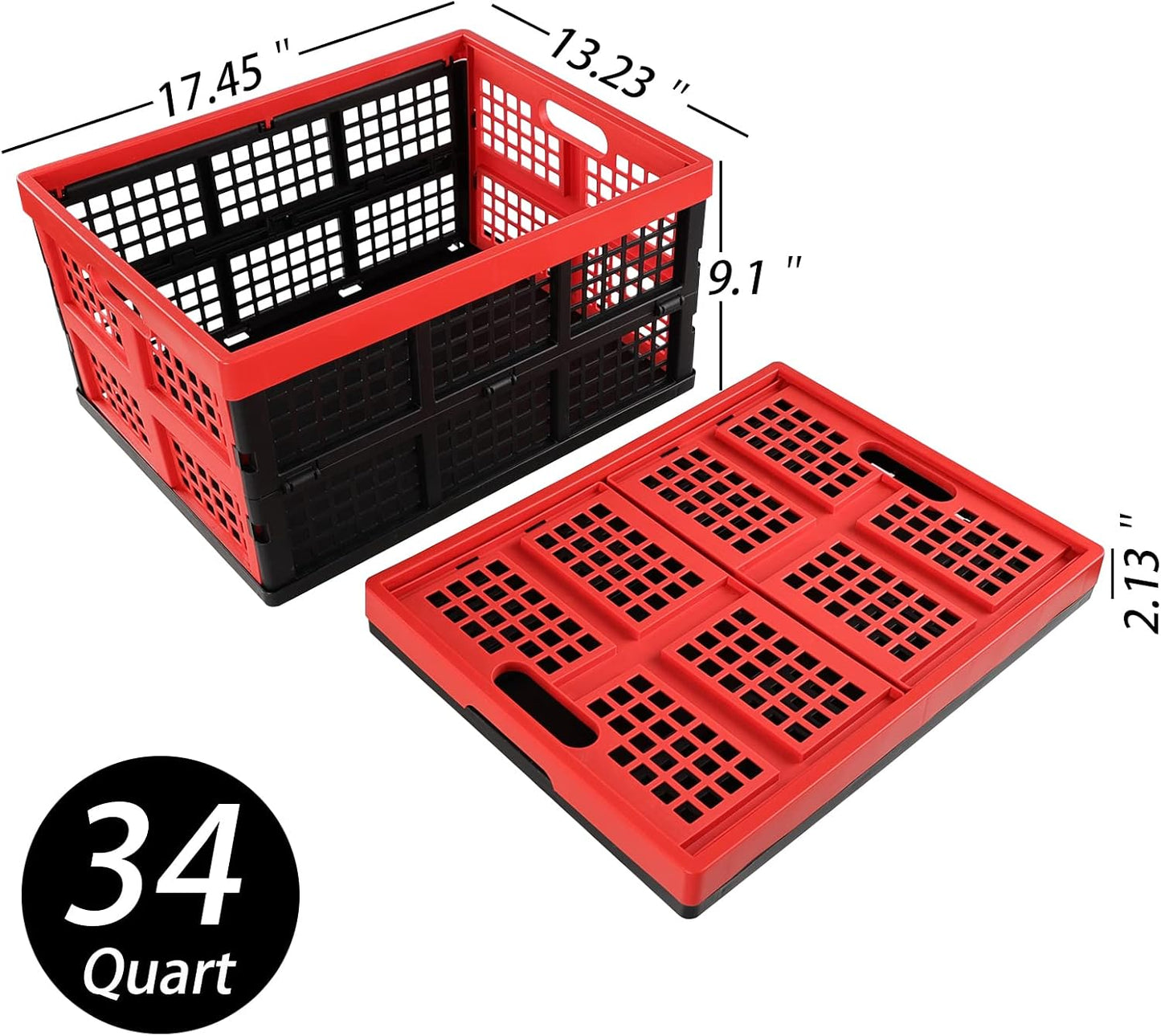 Ramddy 34 Quart Collapsible Storage Crate, Plastic Stackable Crate, 4 Pack | Folding Basket Container Bins