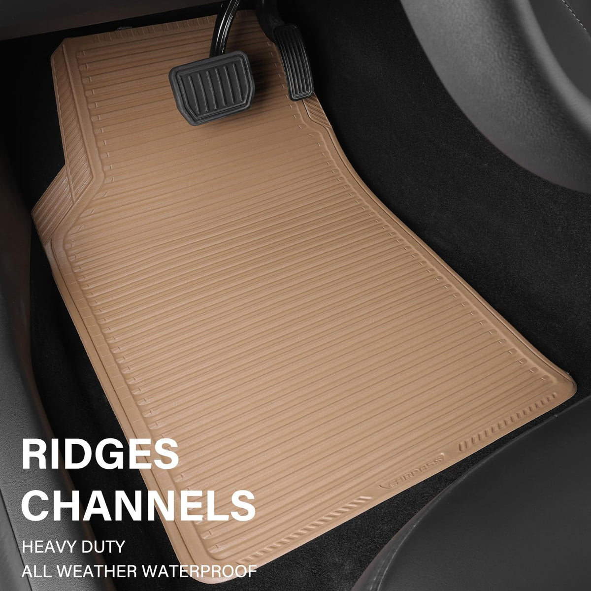 CAR PASS Rubber Floor Mats - All Weather, Full Set 4-Piece, Waterproof Automotive Mats Trim to Fit Most Cars, Sedans, SUVs, Vans - Heavy Duty Anti-Slip Easy Clean, All Beige