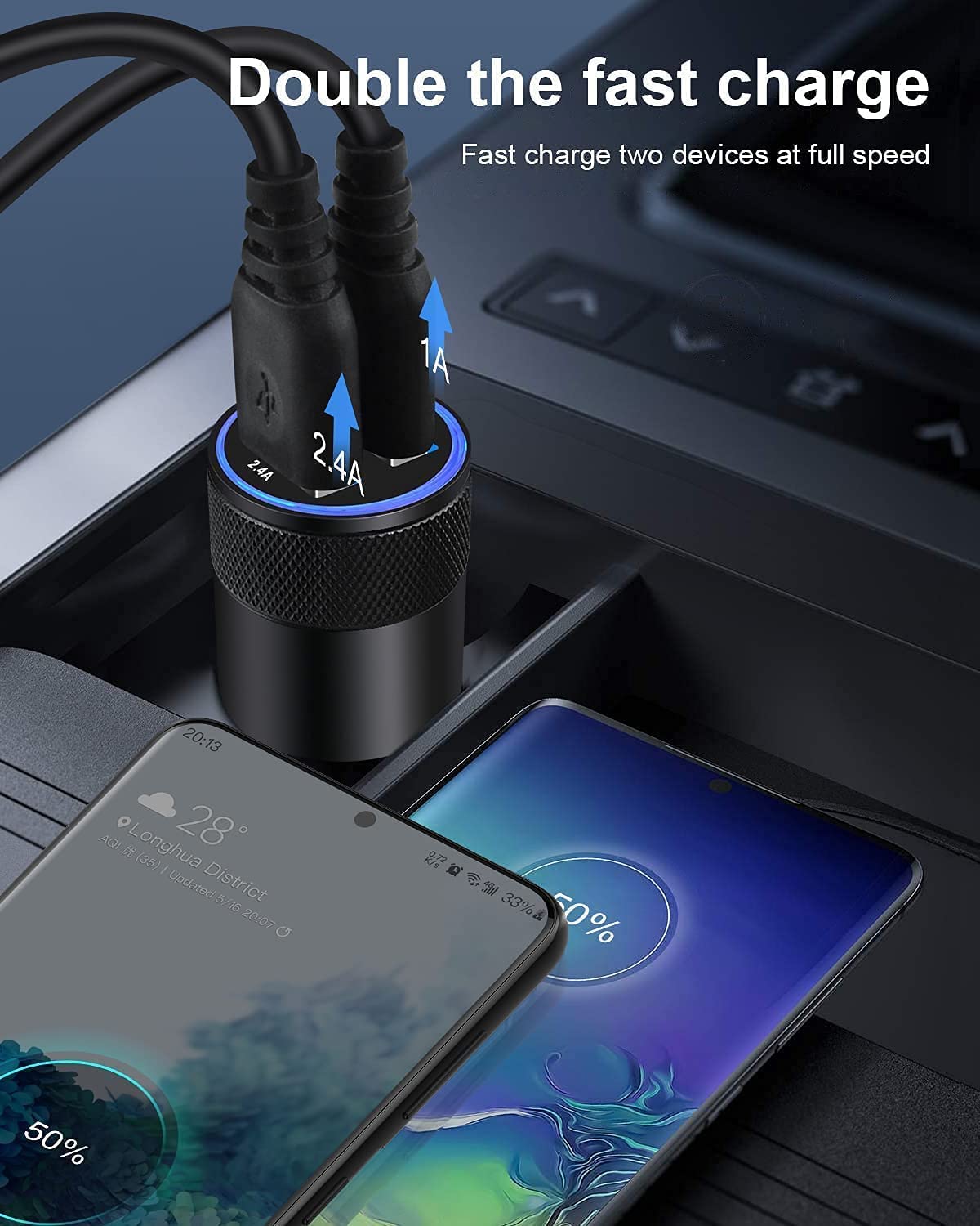 [5pcs] Car Charger Adapter, USB Multi Port Cigarette Lighter Fast Charging