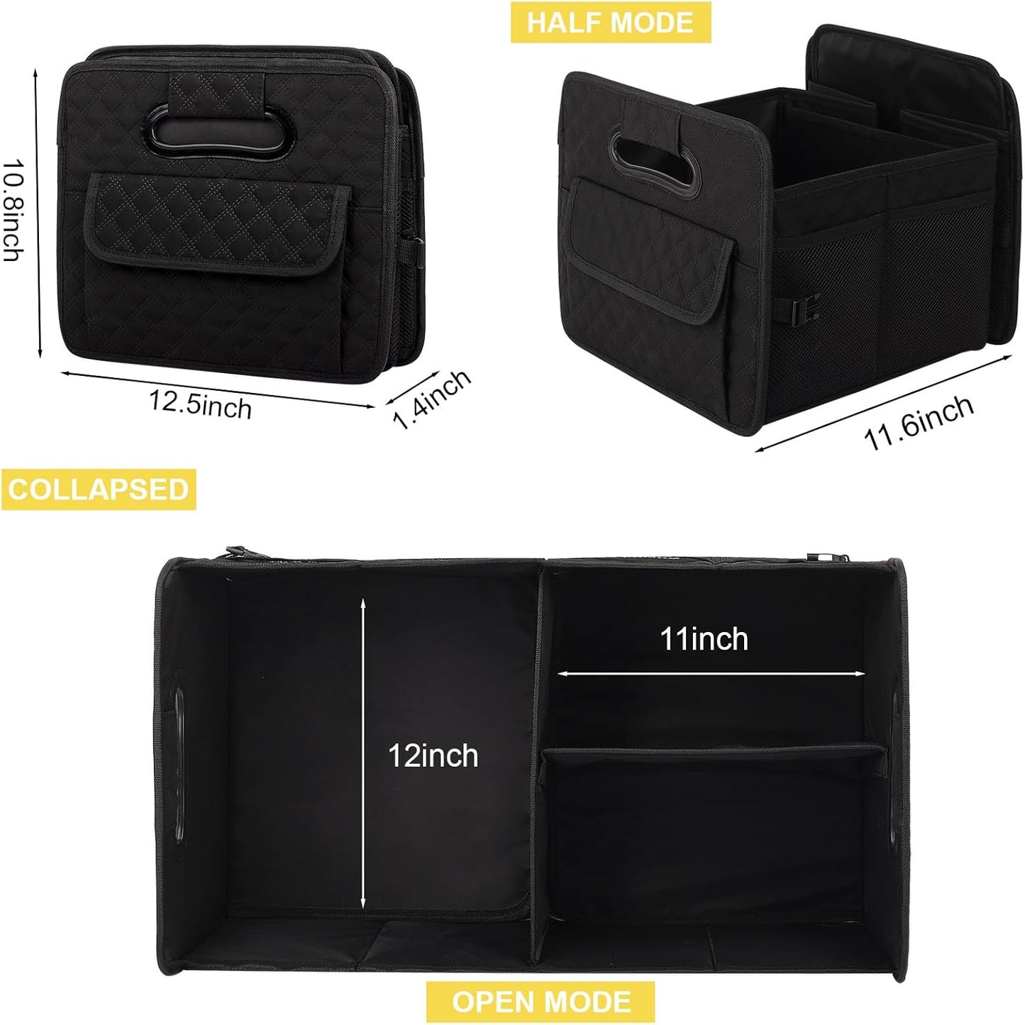 JiatuA Car Trunk Organizer for SUV, Collapsible Car Storage Organizer Black | Sturdy, Large Capacity, Diamond Decor, Multi Compartment Container Box Adjustable Car Accessories for Sedan Truck