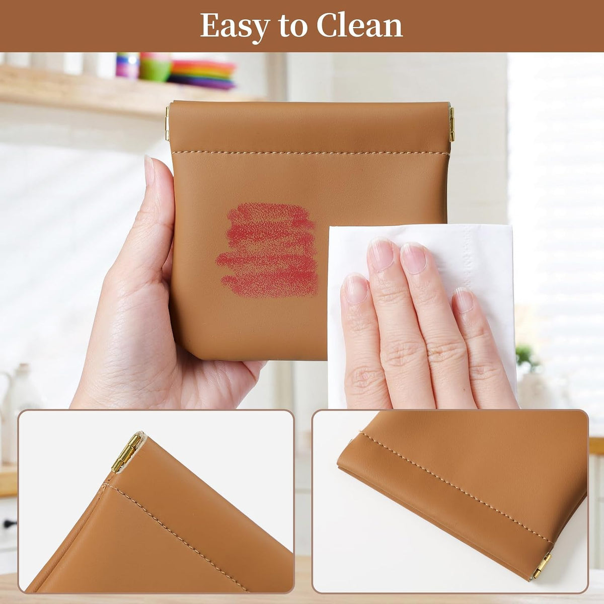 2 Pack Small Makeup Bag for Purse, Cosmetic Travel Pouch, Brown