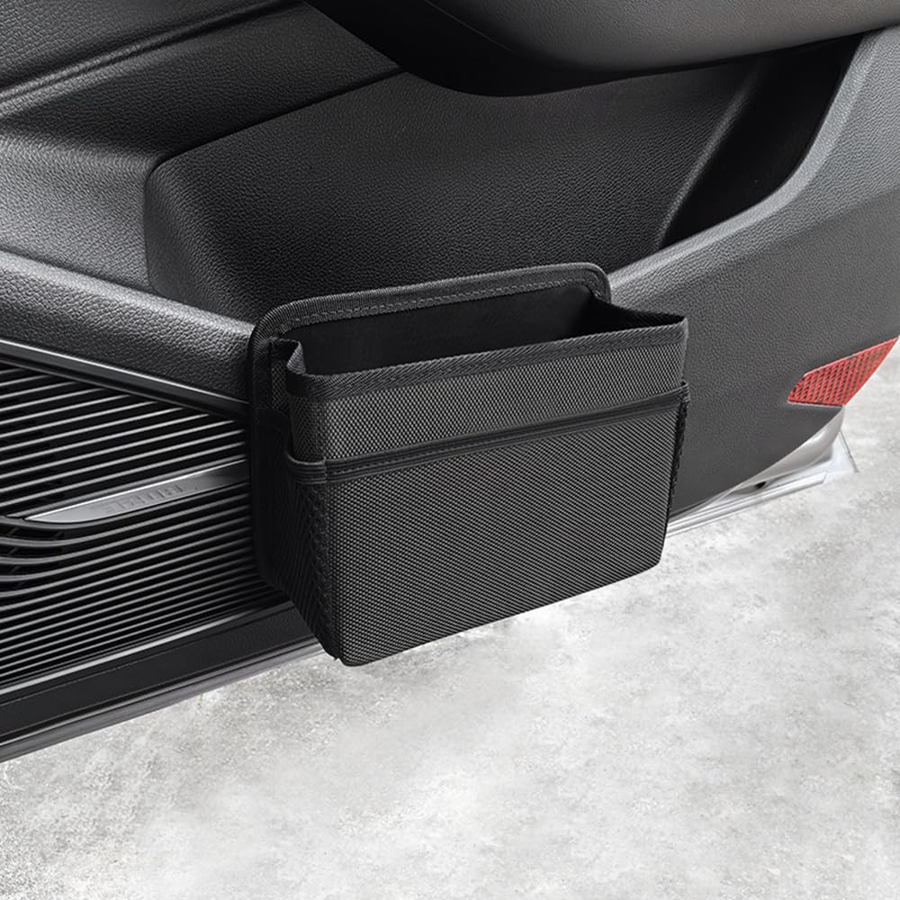Car Trash Can, Foldable Multifunctional Hanging Storage Box Trash Can with a Roll of Garbage Bag, Multi Pocket Design Suitable for Car, Home, and Office Car Trash Cans (Black)